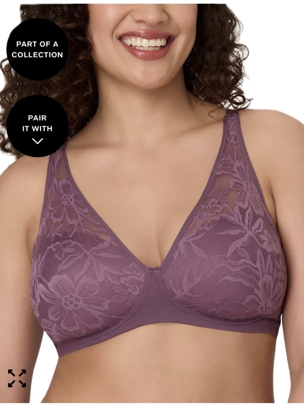 Bali Mauve Floral Lace Wireless Bra